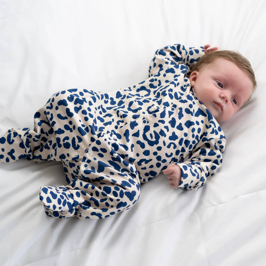 Blue Leopard print cotton Sleepsuit: 12-18 M