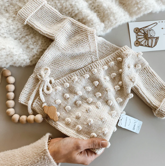 Organic Cotton Hand Knitted Envelope Neutral Baby Vest : 0-6M