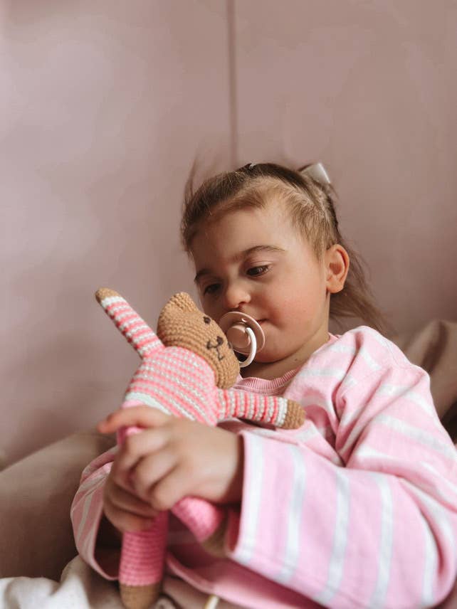 Crochet Baby Toy Flipps mid-pink trouser