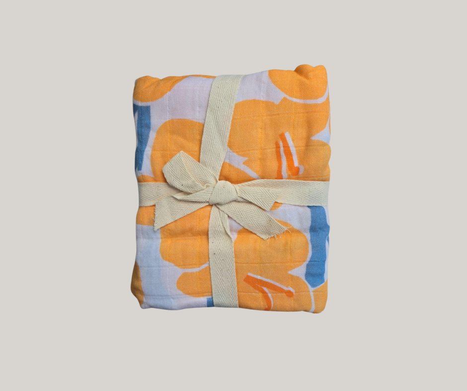 Large Organic Cotton Muslin Swaddle Blanket - Yellow Flowers