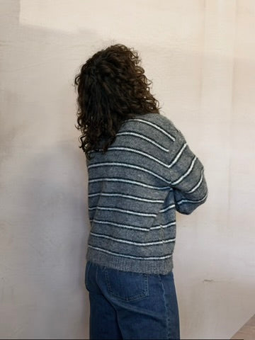 Stripe knit Cardi -Grey-