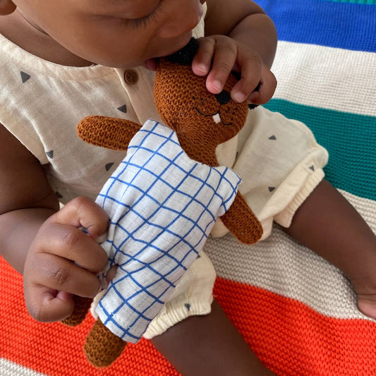 Cotton Knit Child's Rattle Toy: Dog