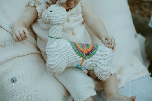 Crochet Baby Toy Pull along - horse cream