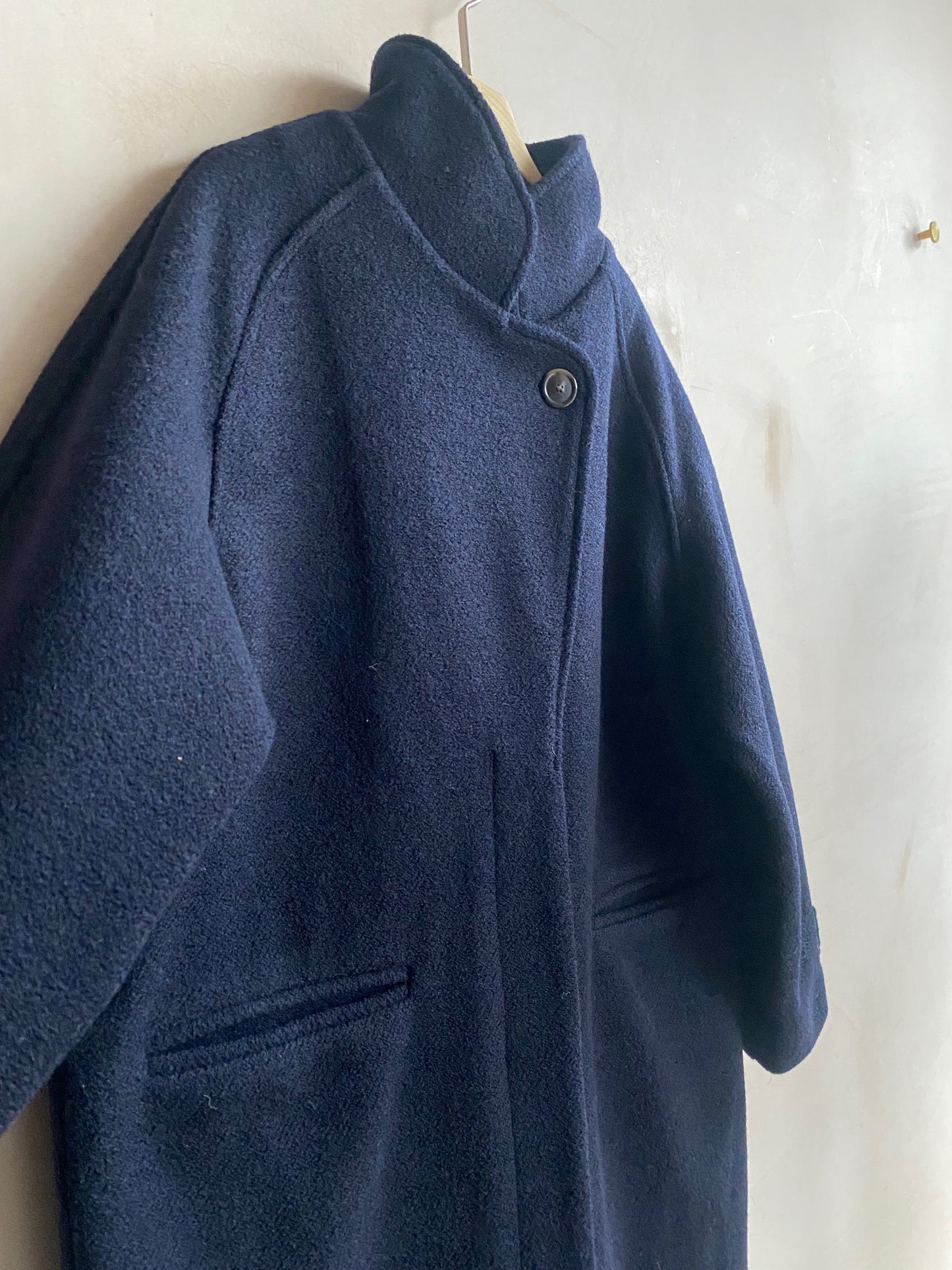 Wool Long coat with one button -Navy-