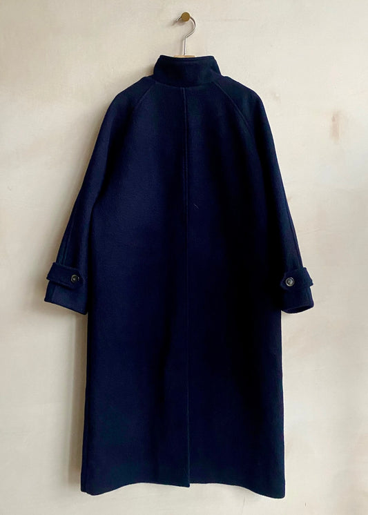 Wool Long coat with one button -Navy-