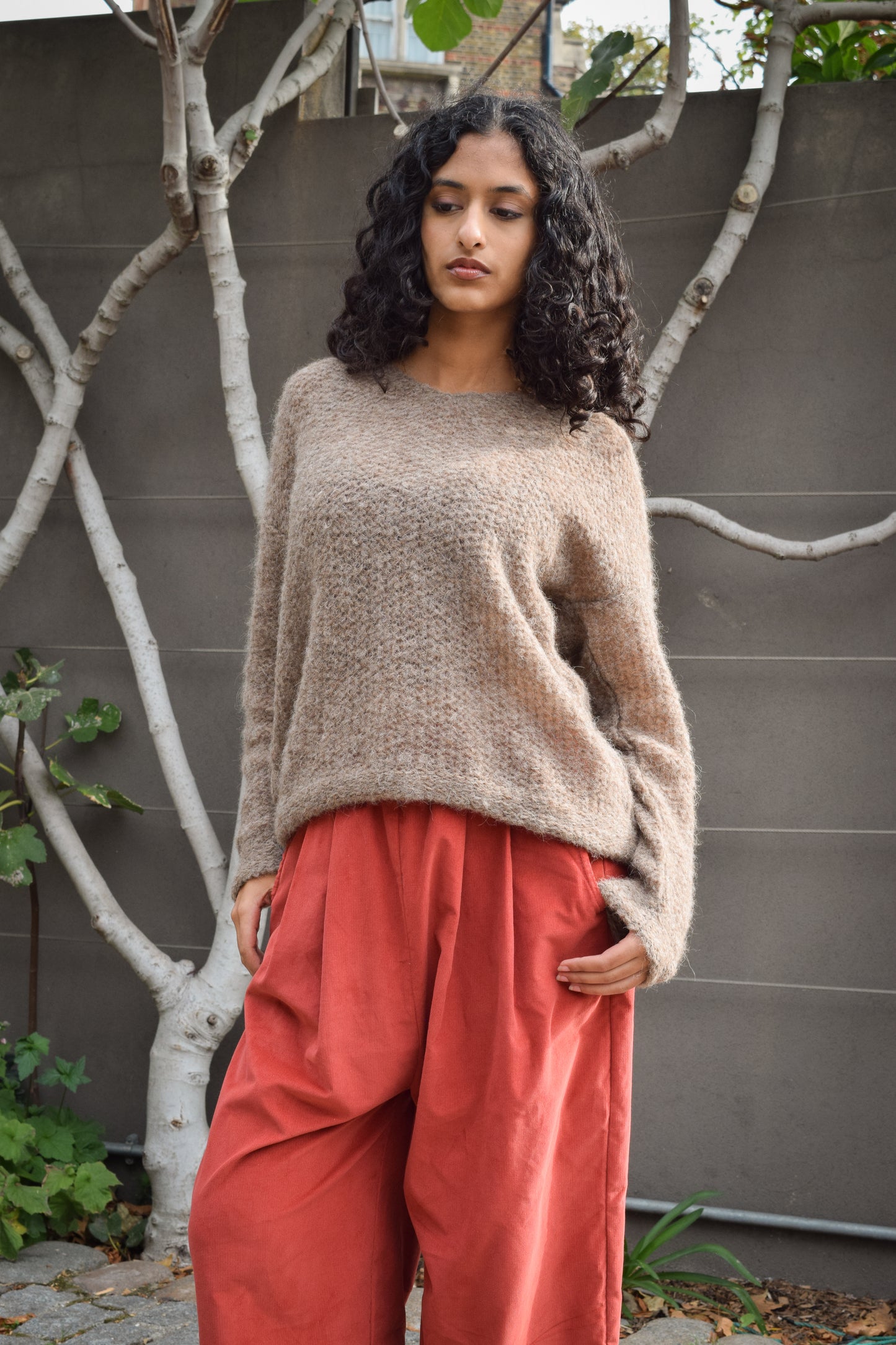 Alpaca knit Brigette Loom v-neck Knitwear - Taupe -