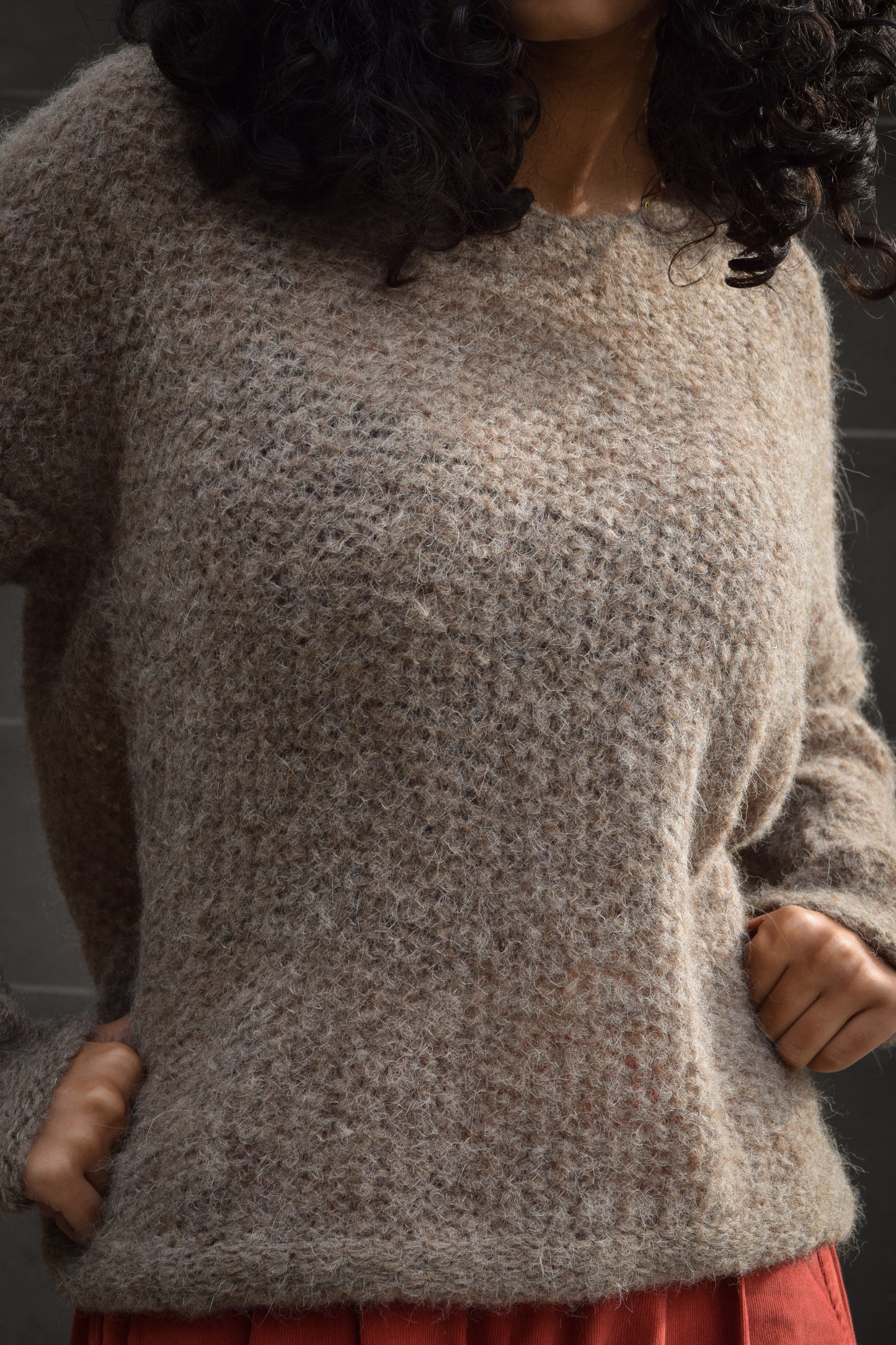 Alpaca knit Brigette Loom v-neck Knitwear - Taupe -