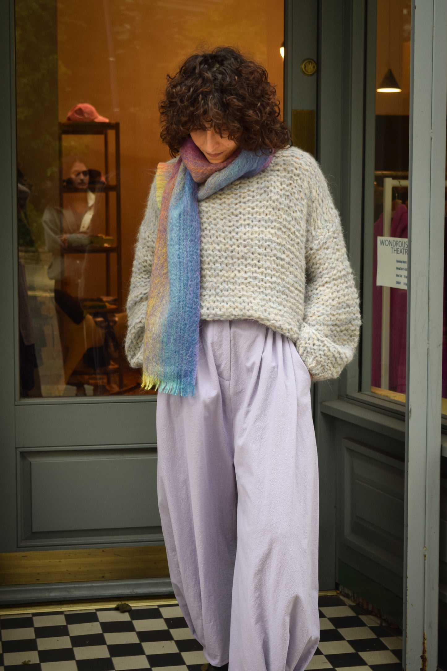 Washed Cotton Barrel Leg Trousers in Lilac