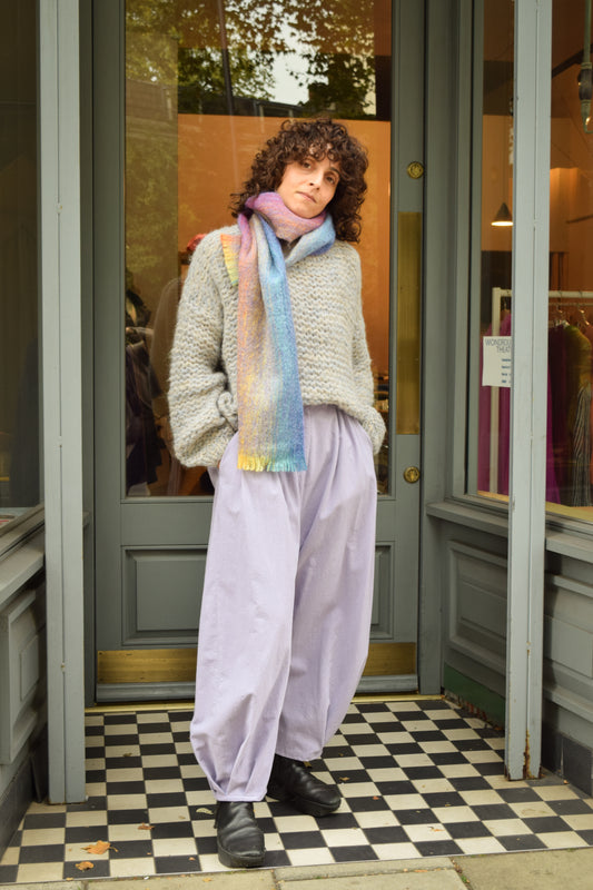 Washed Cotton Barrel Leg Trousers in Lilac