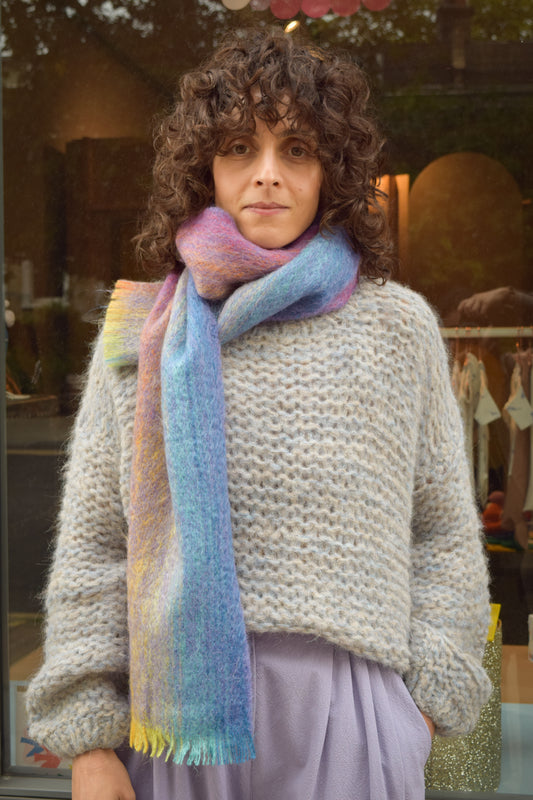 Alpaca knit Michi Loop -Mix Baby blue x Natural-