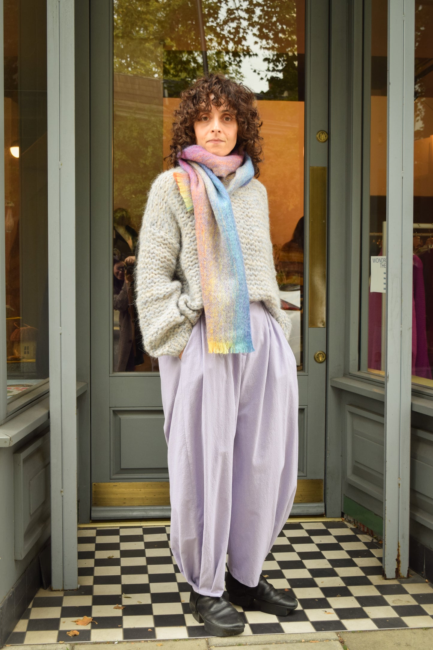 Washed Cotton Barrel Leg Trousers in Lilac