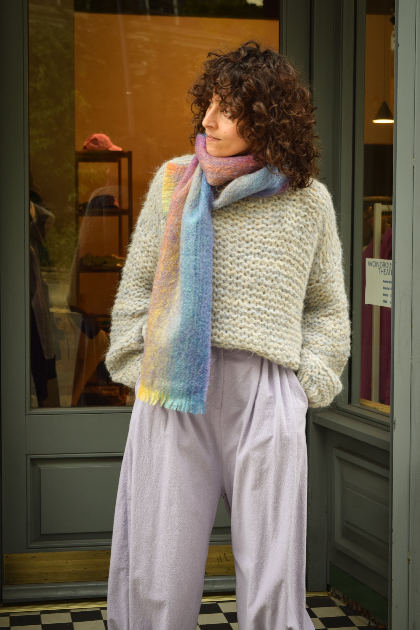 Alpaca knit Michi Loop -Mix Baby blue x Natural-