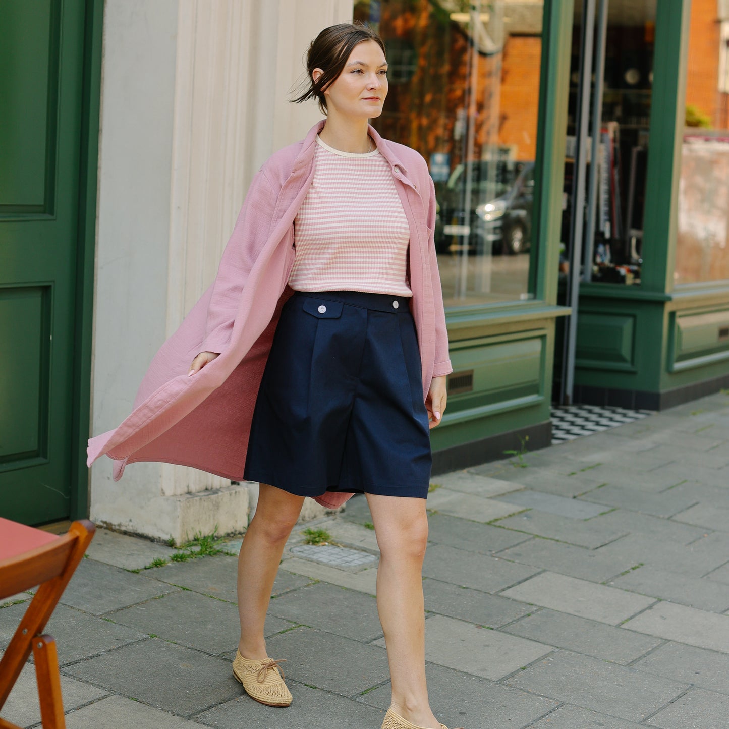 Textured Cotton B.D. Dress -Pink-