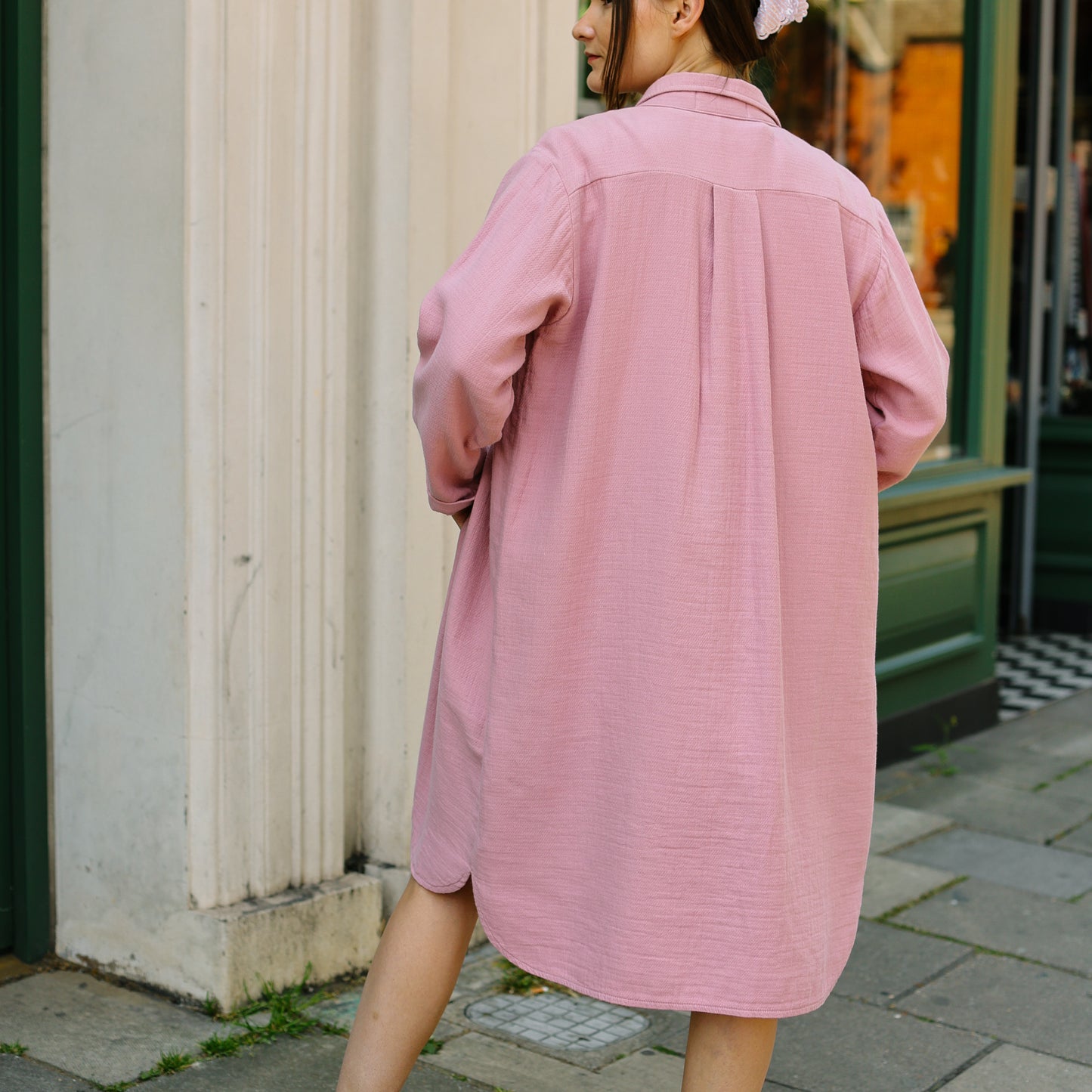 Textured Cotton B.D. Dress -Pink-
