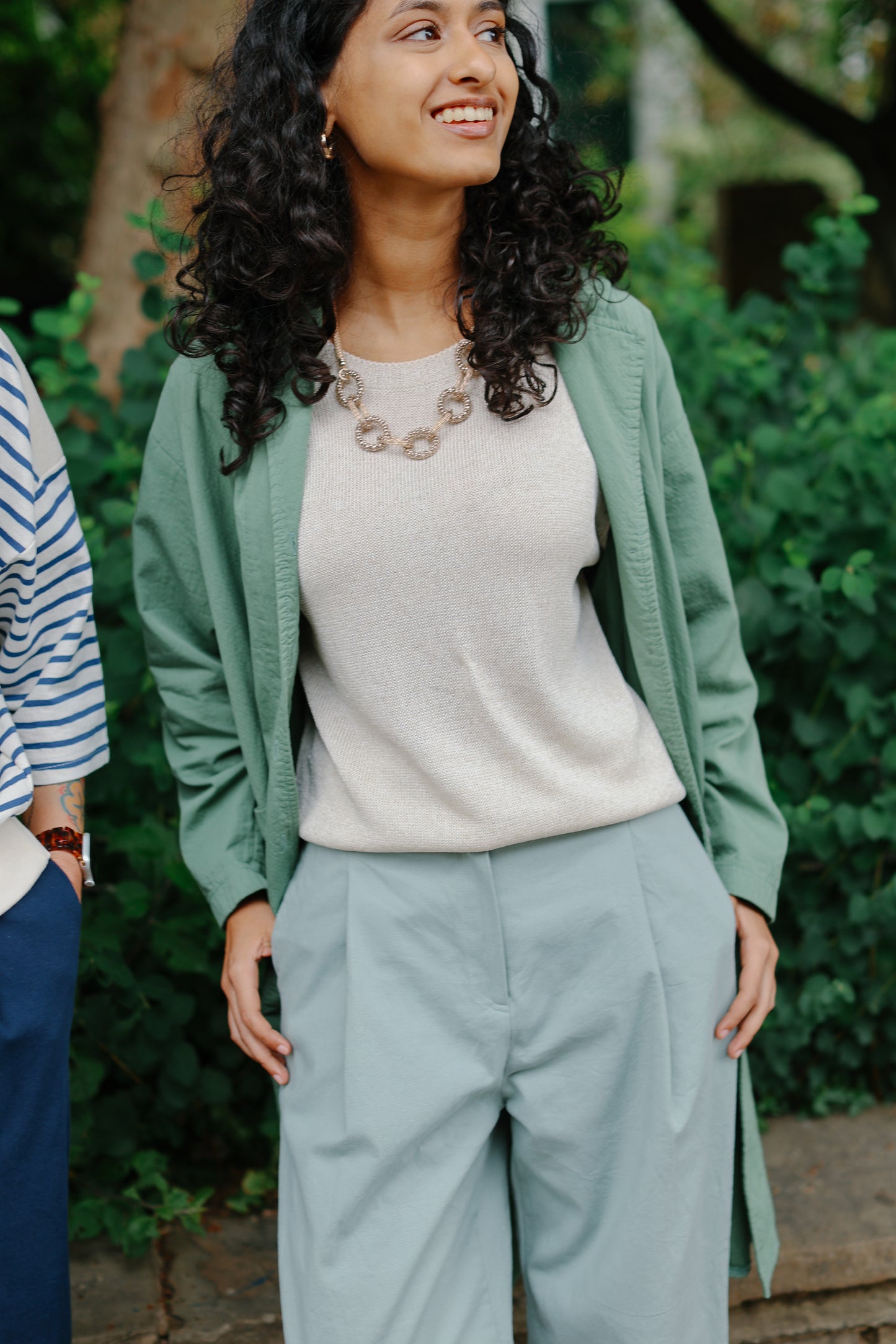 Pleated cropped trousers -Mint-