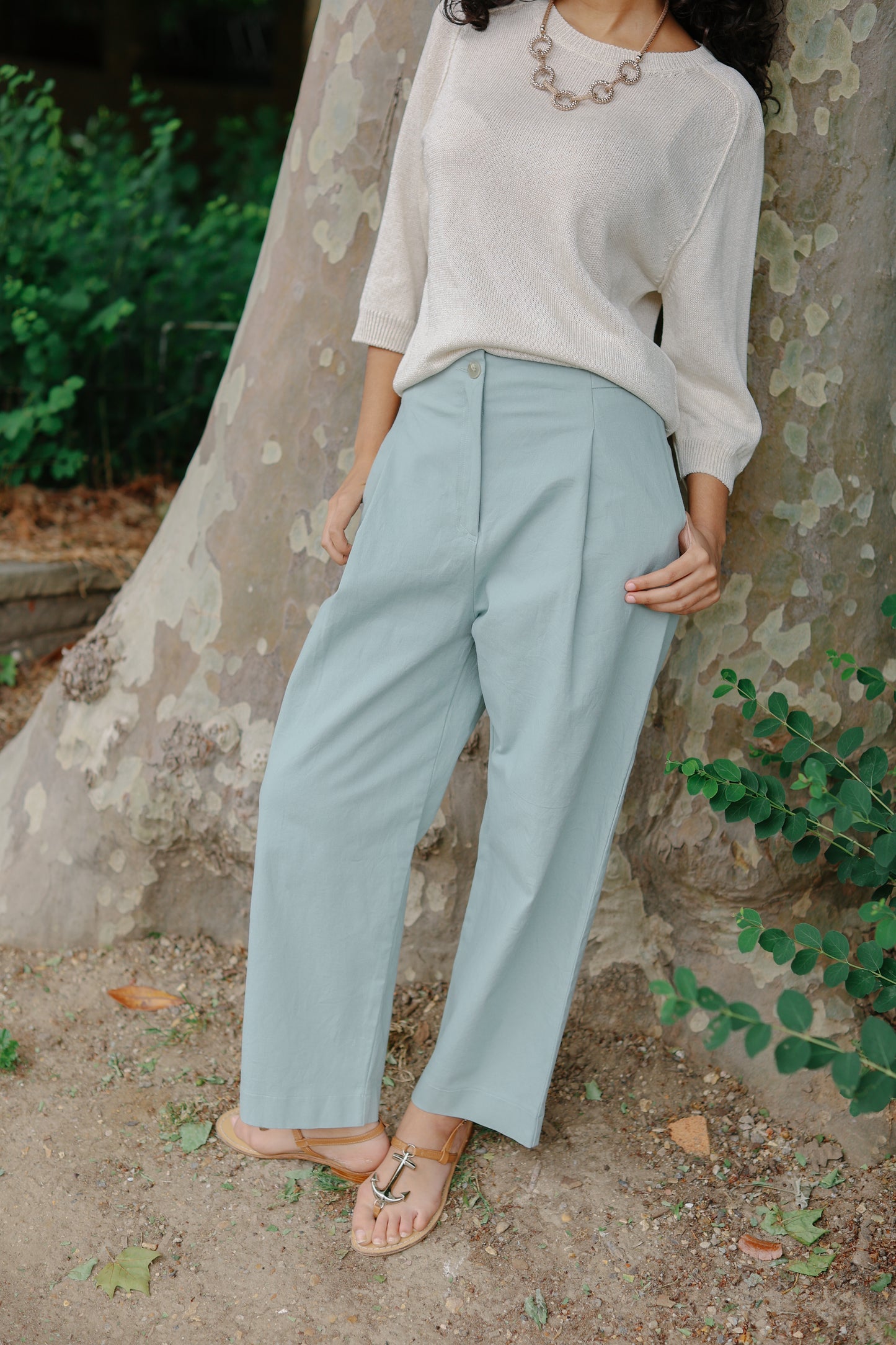 Pleated cropped trousers -Mint-