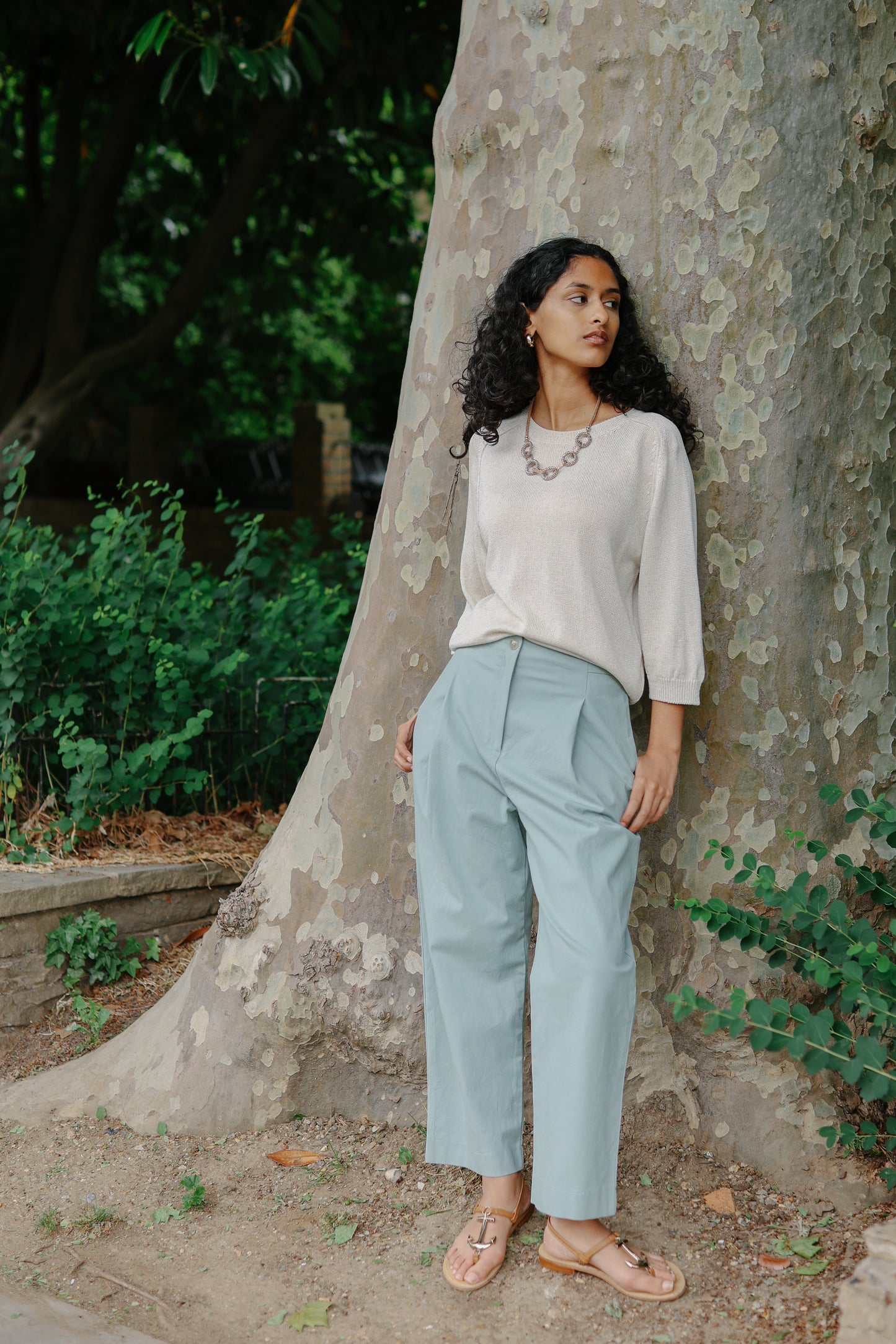 Pleated cropped trousers -Mint-