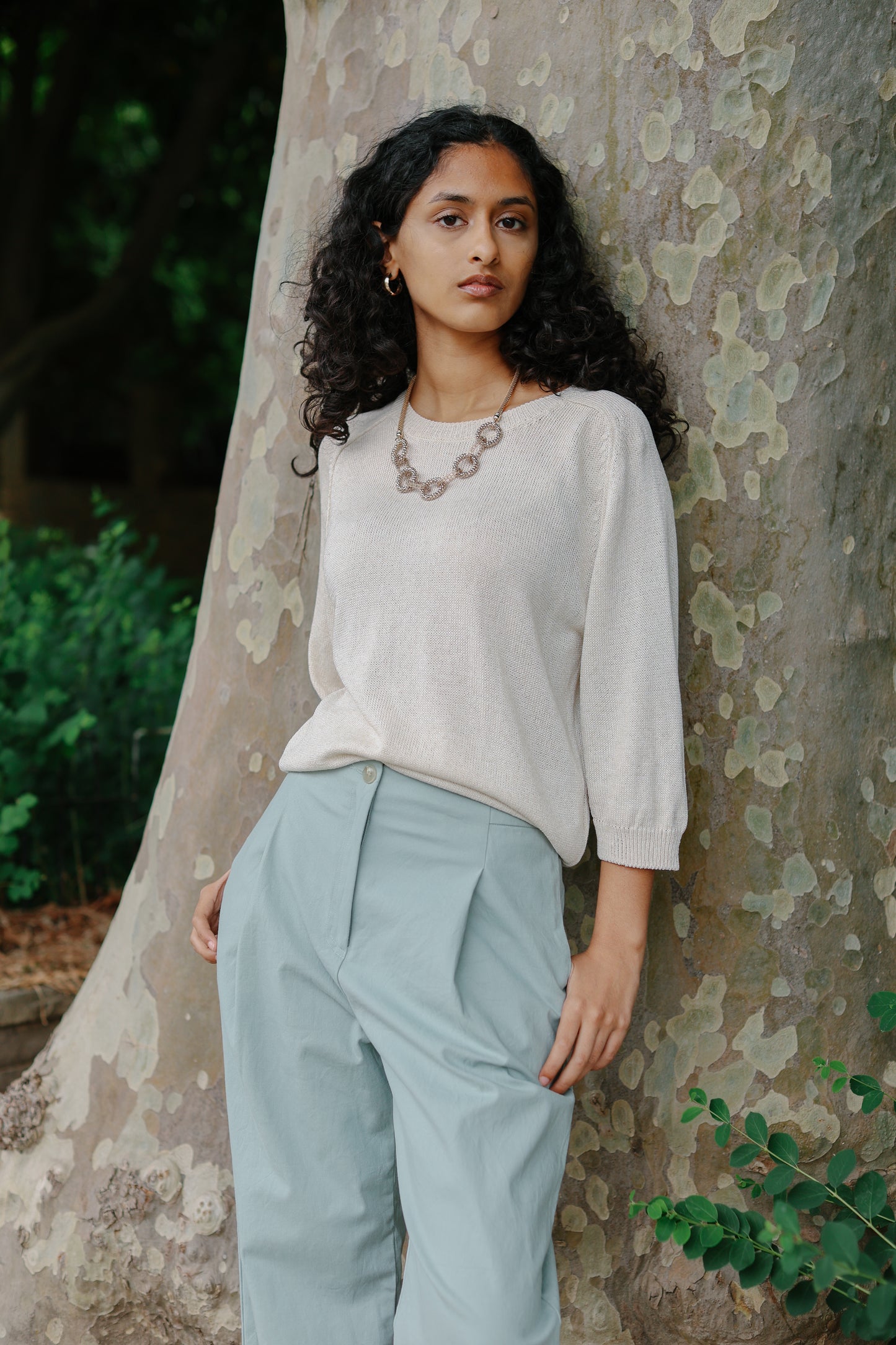 Pleated cropped trousers -Mint-