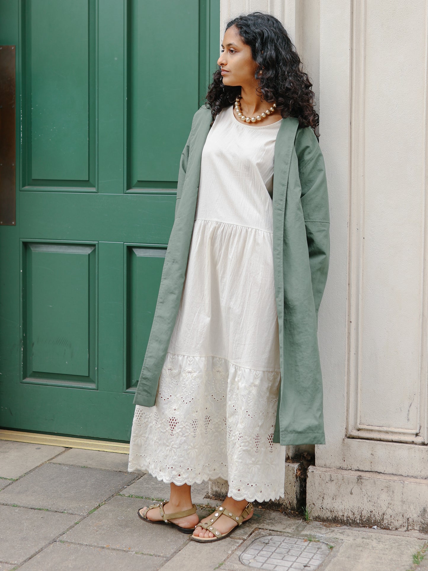 Summer light long Coat -Khaki-