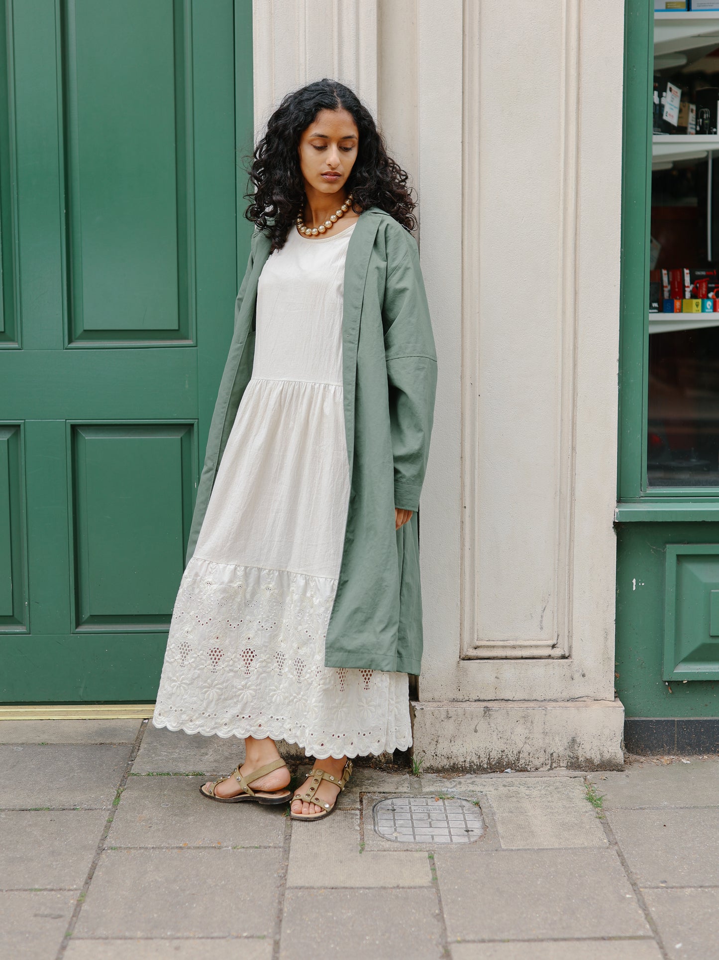 Summer light long Coat -Khaki-