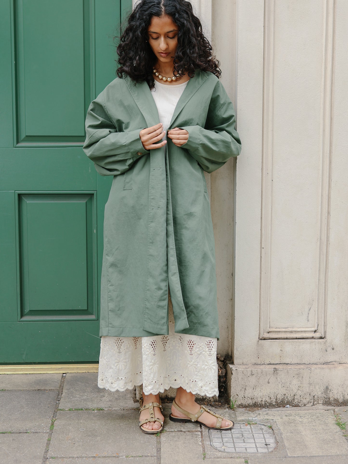 Summer light long Coat -Khaki-