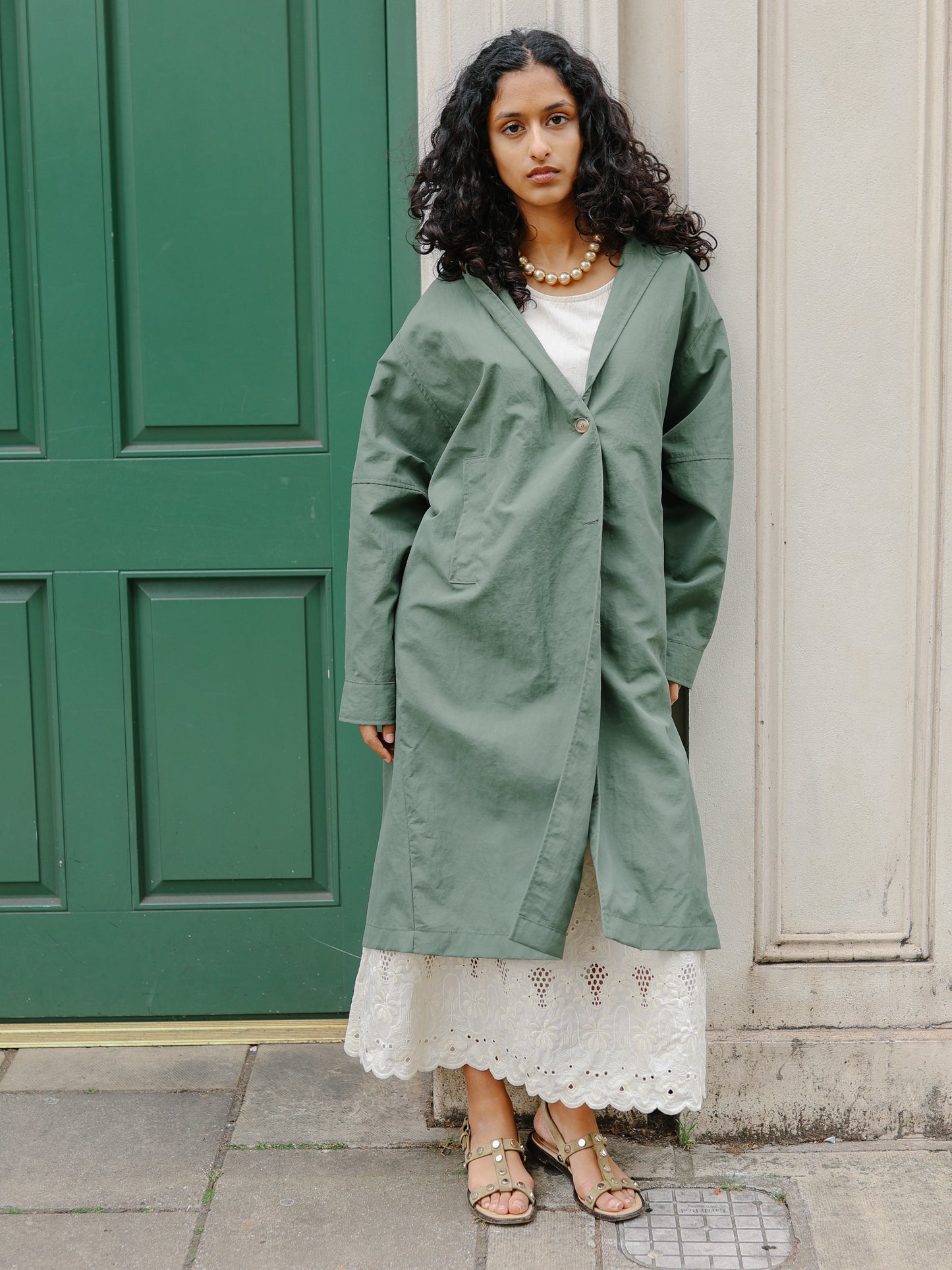 Summer light long Coat -Khaki-