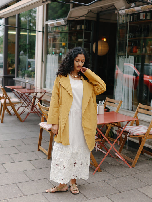 Double breasted folded sleeve cotton Jacket -Yellow-