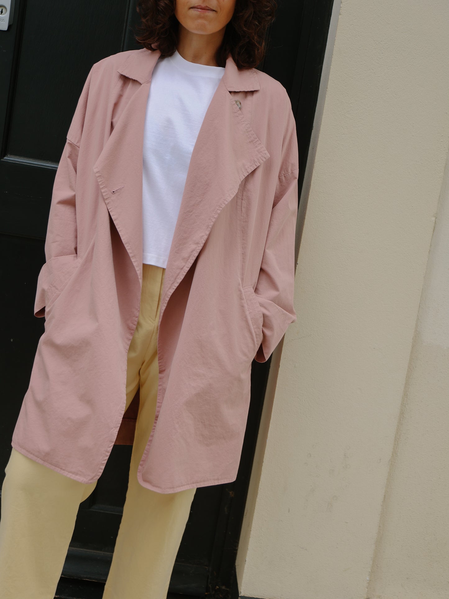 Double breasted folded sleeve cotton Jacket -Pink-
