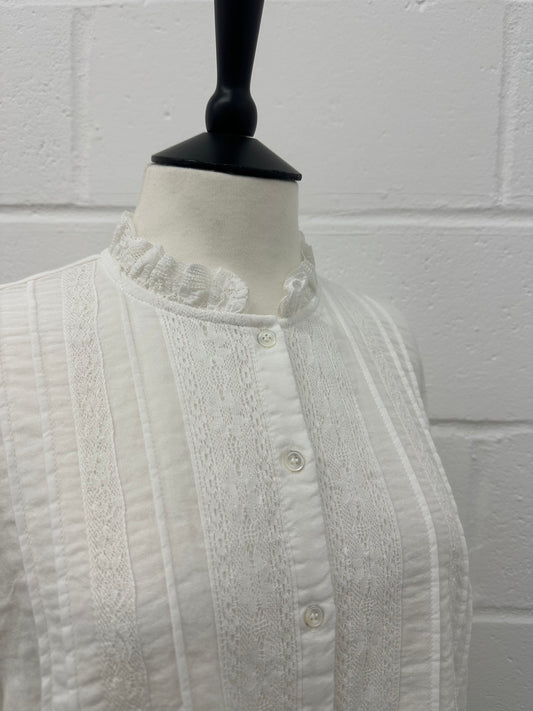 Cotton stand neck Shirts -White-
