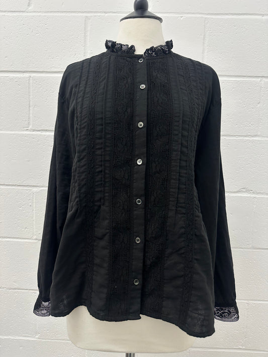 Cotton stand neck Shirts -Black-