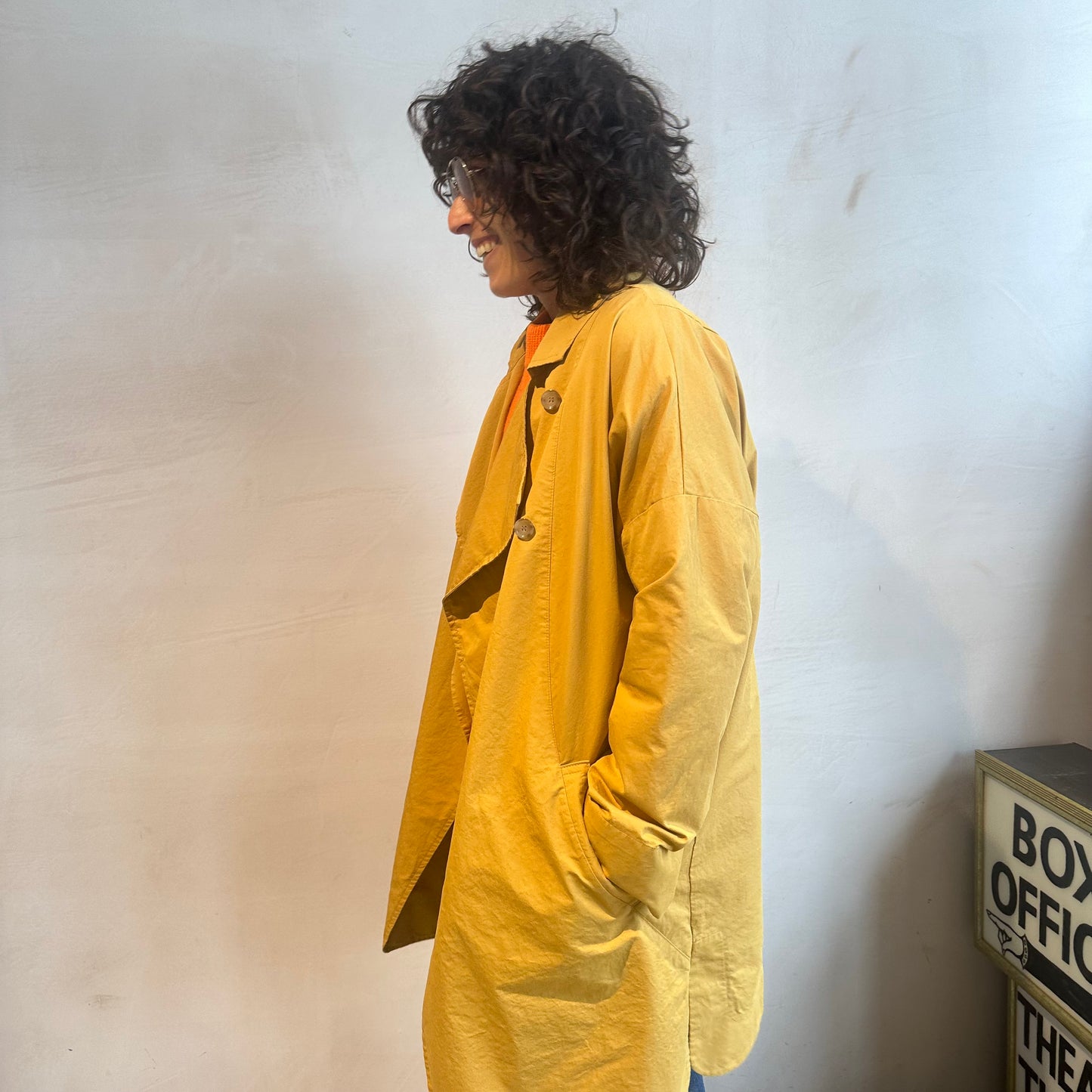Double breasted folded sleeve cotton Jacket -Yellow-