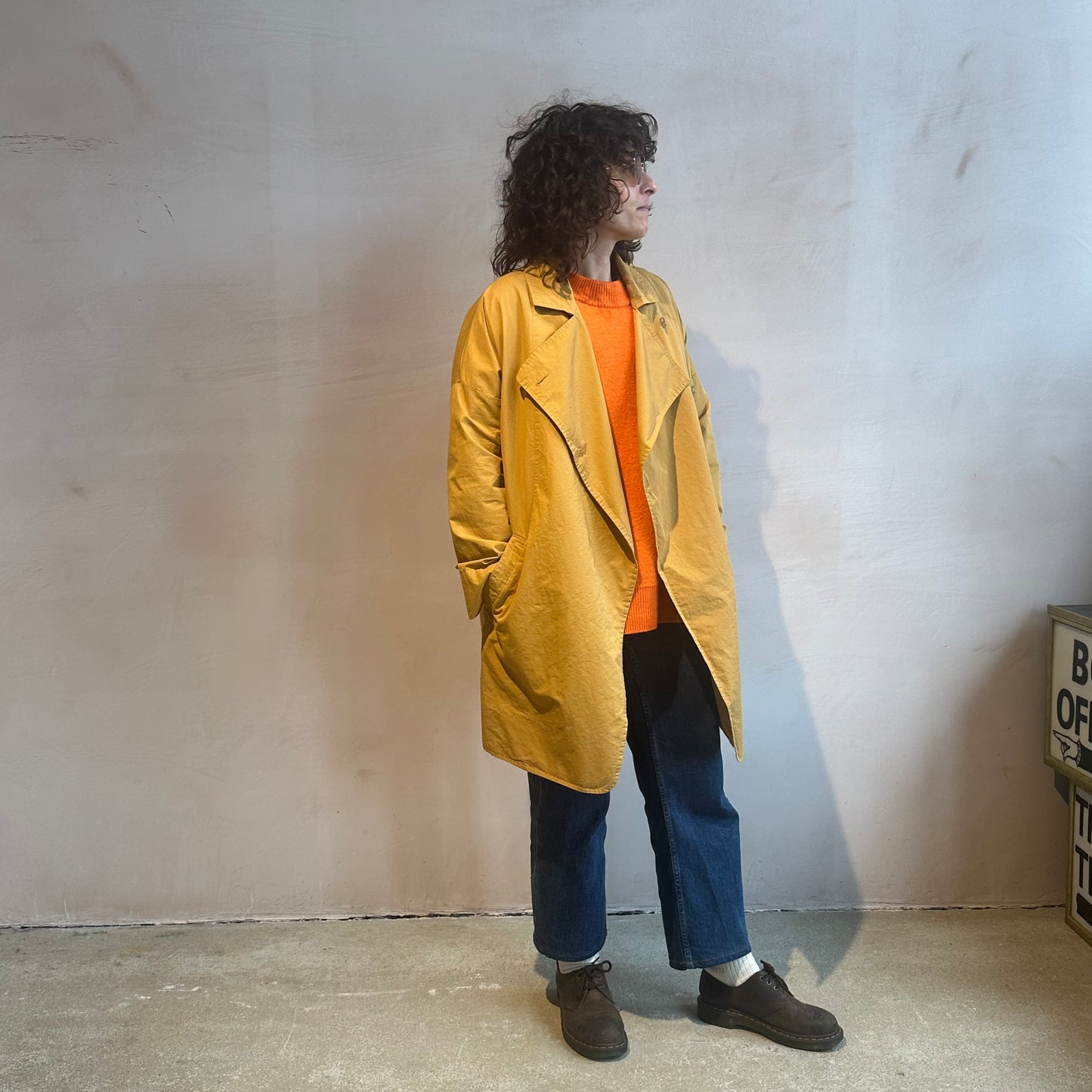 Double breasted folded sleeve cotton Jacket -Yellow-