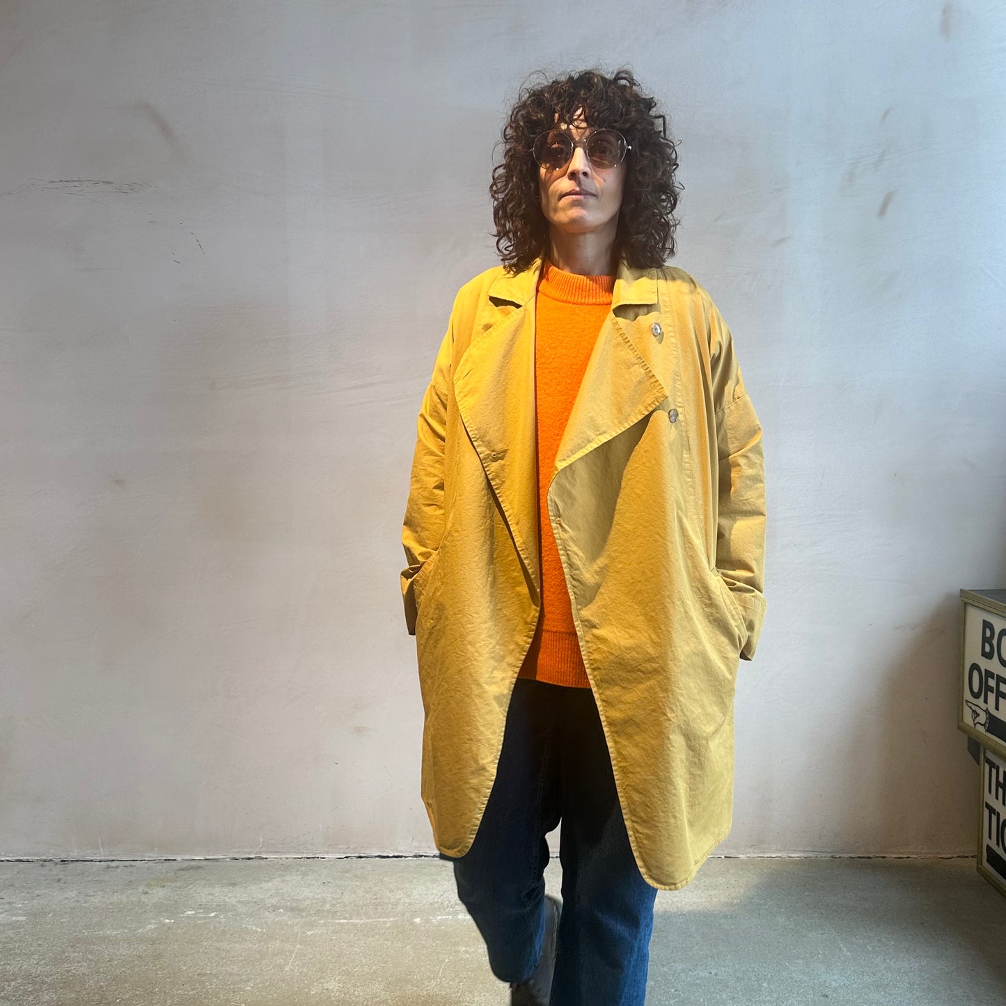 Double breasted folded sleeve cotton Jacket -Yellow-