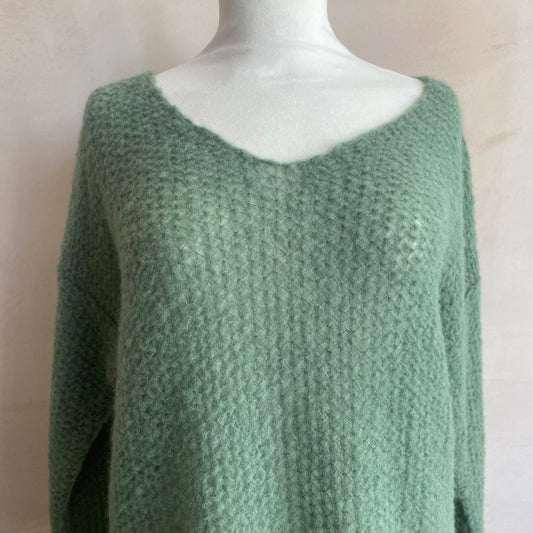 Alpaca knit Brigette Loom v-neck Knitwear - Forest Green -