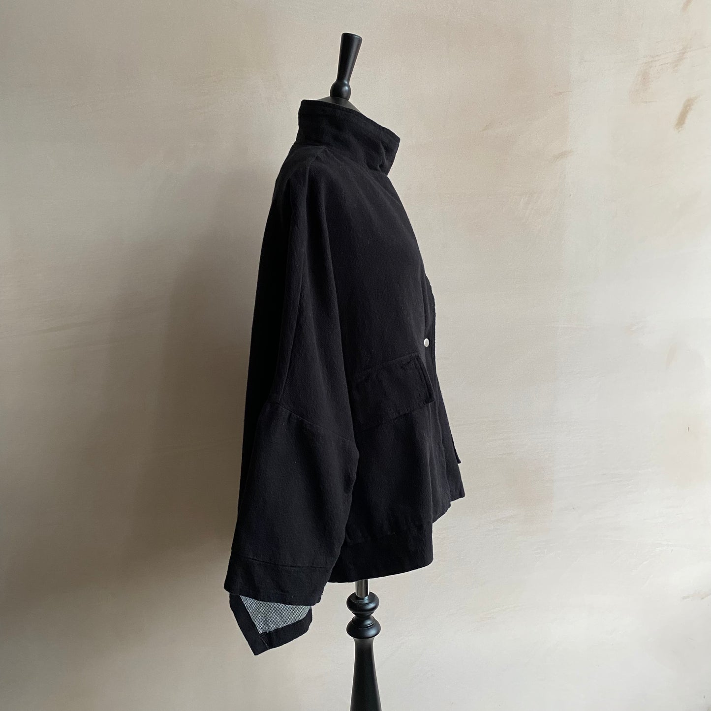 High neck kimono JK brushed cotton checked back - Black -
