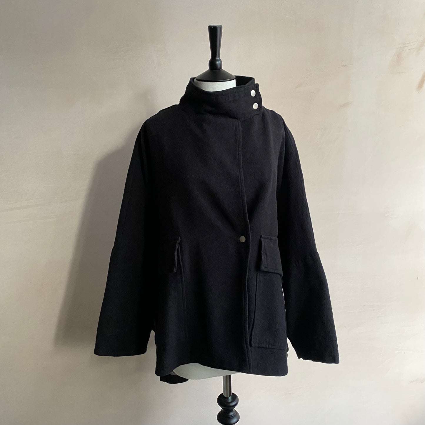 High neck kimono JK brushed cotton checked back - Black -