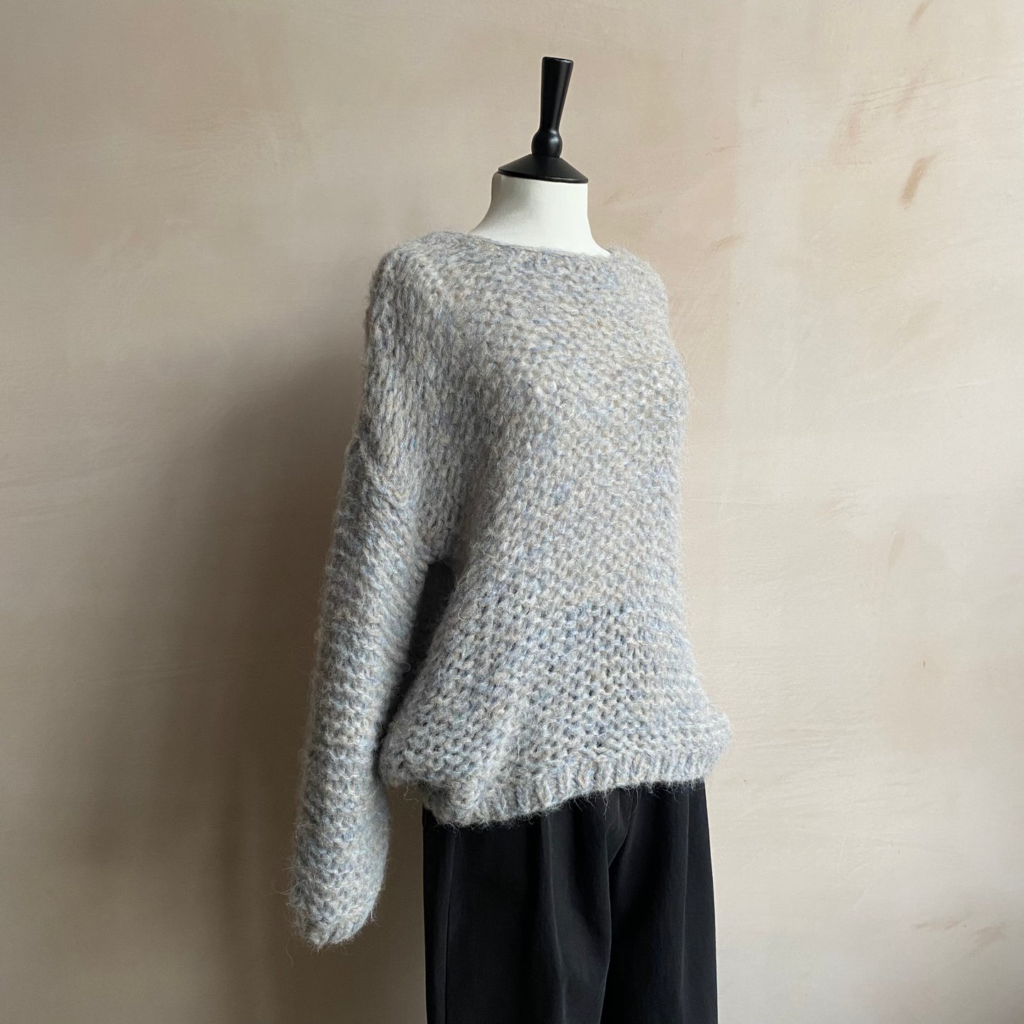 Alpaca knit Michi Loop -Mix Baby blue x Natural-