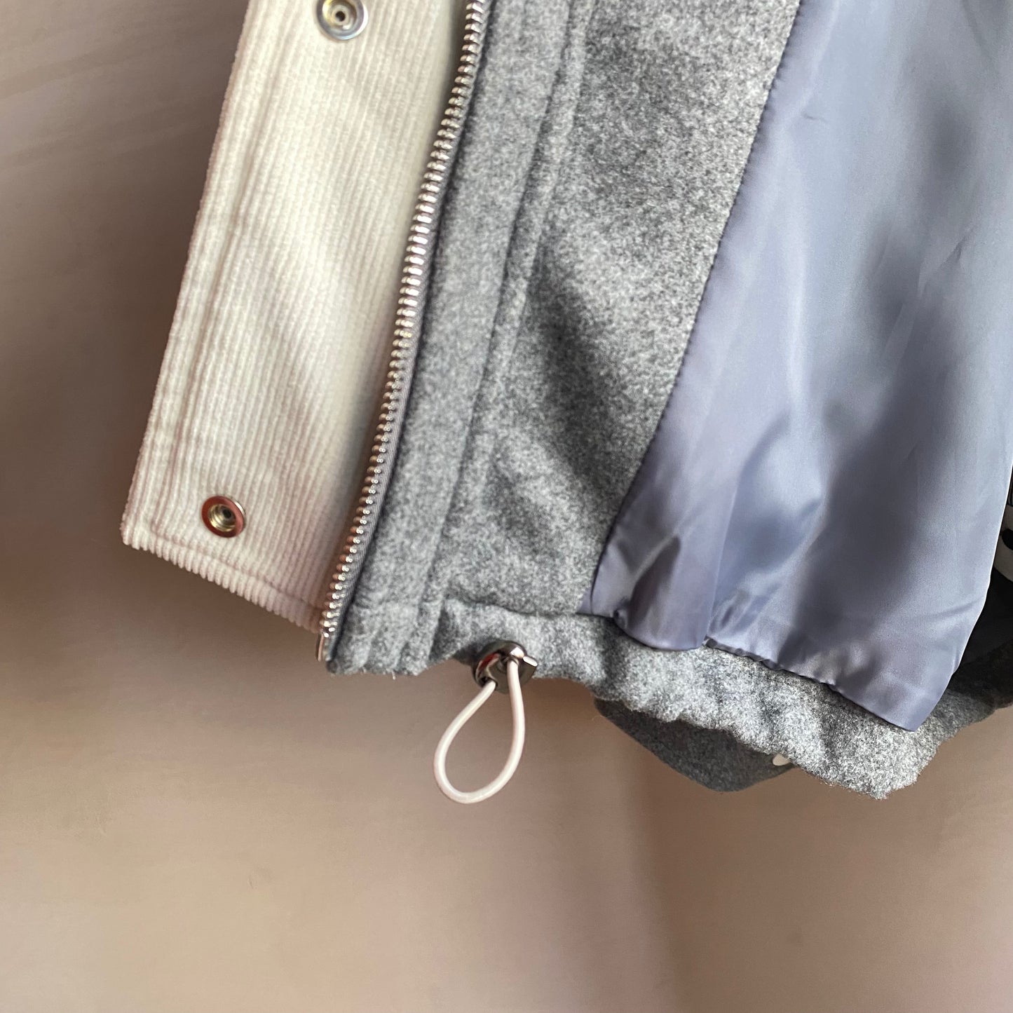 White Corduroy Collar Zip Up JK -Navy-
