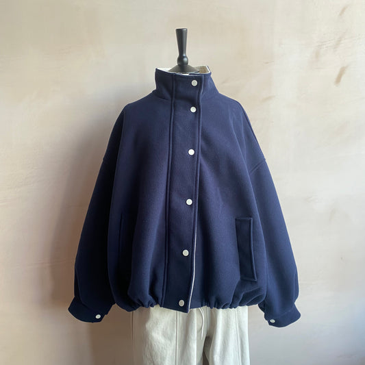 White Corduroy Collar Zip Up JK -Navy-