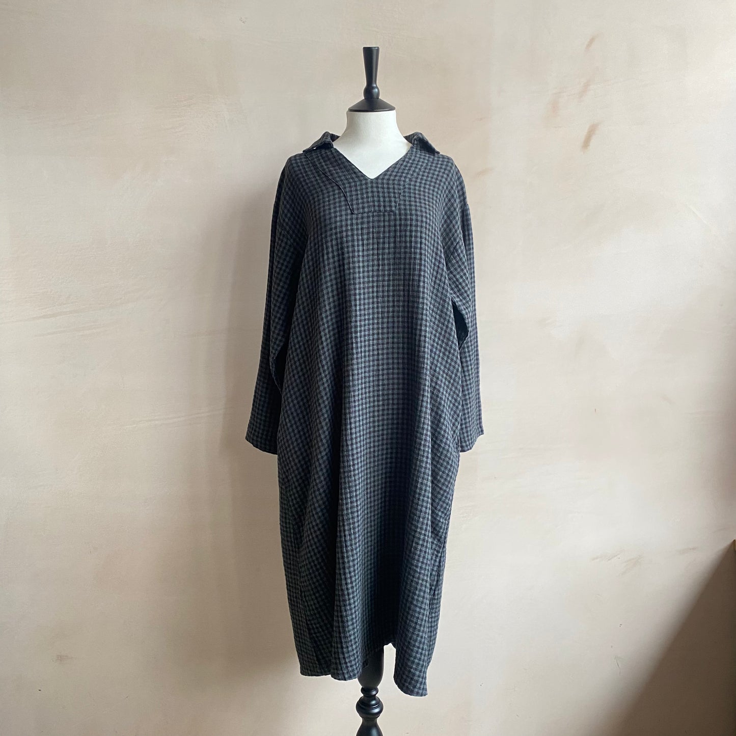 Portrait collar checked cotton dress