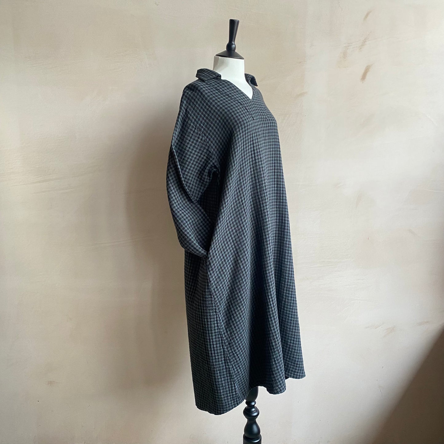 Portrait collar checked cotton dress
