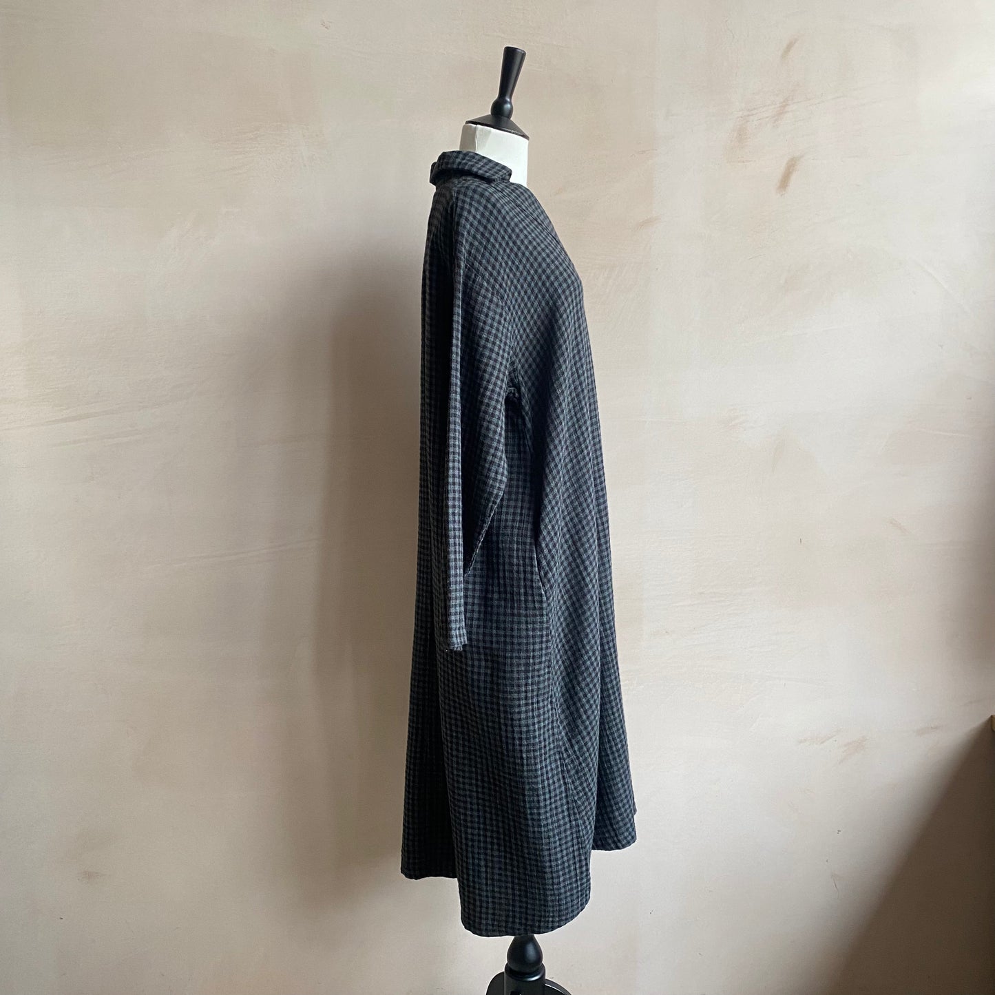 Portrait collar checked cotton dress