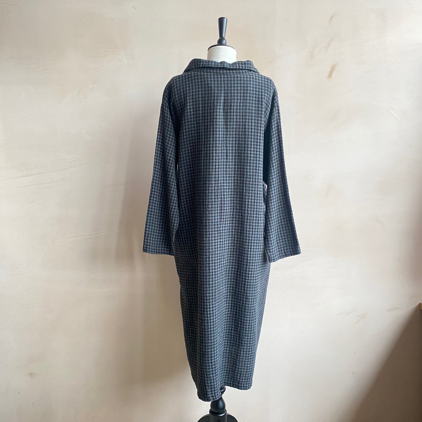 Portrait collar checked cotton dress