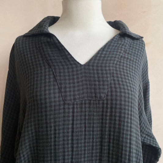 Portrait collar checked cotton dress