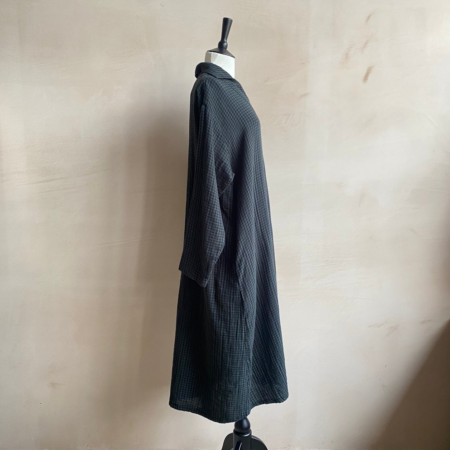Portrait collar checked cotton dress