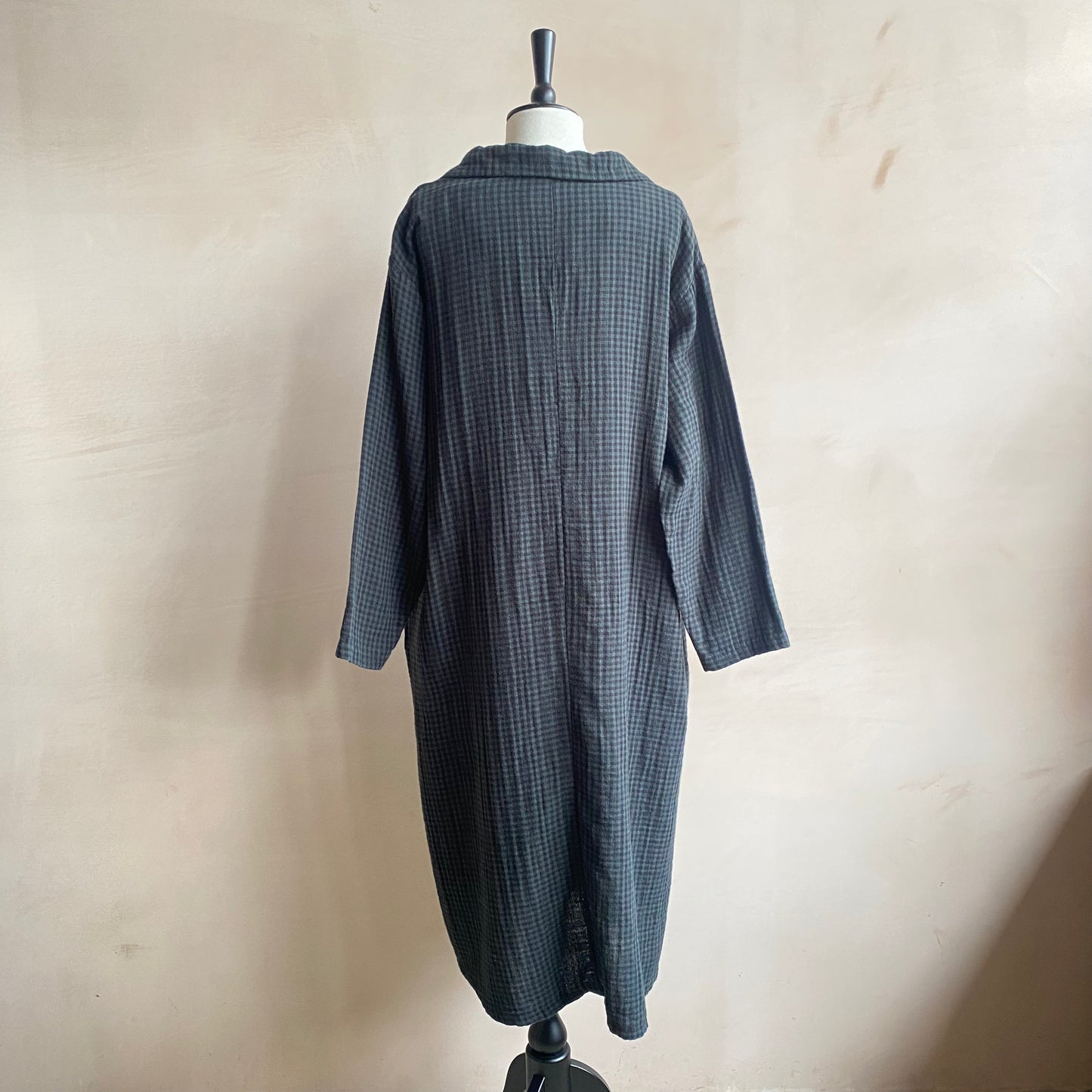 Portrait collar checked cotton dress