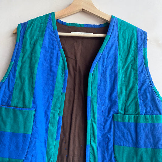 Hand Quilted Stripe Cotton Gilet -Green- by Chung Rowe