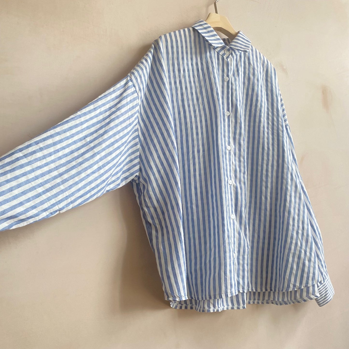 Mix stripe cotton shirts -Blue-