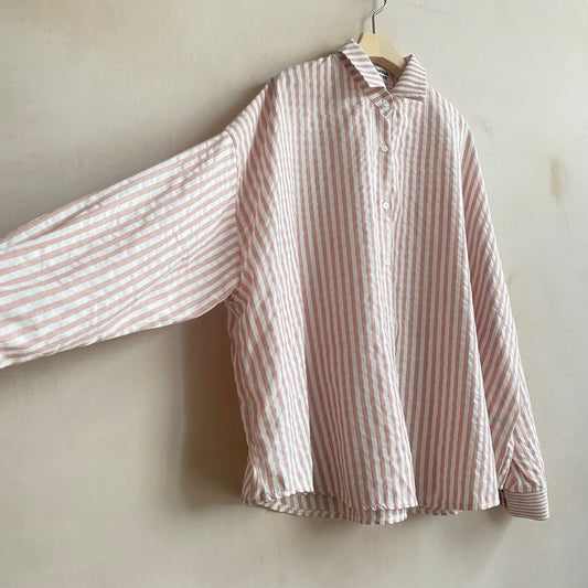 Mix stripe cotton shirts -Pink-