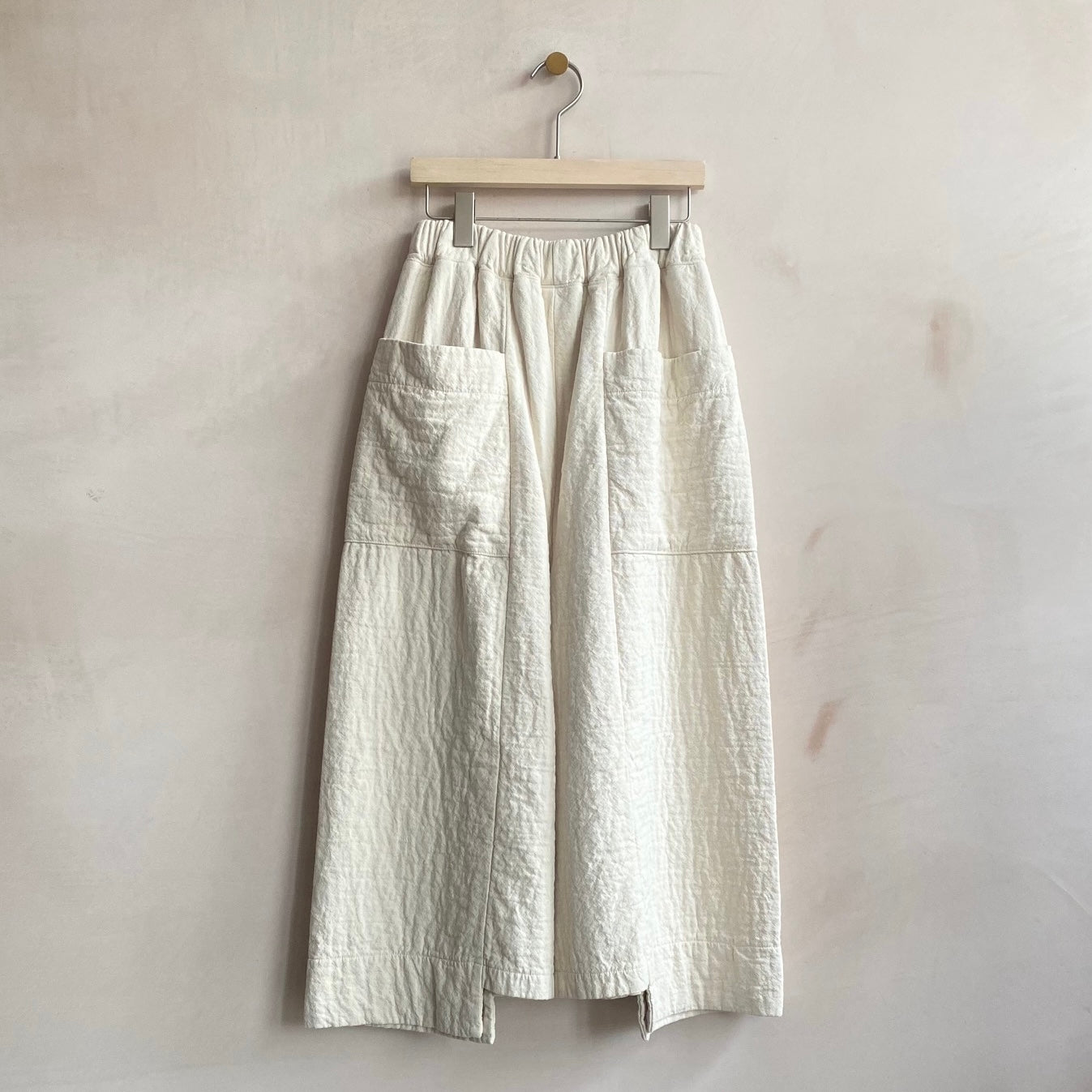 Textured cotton wide trousers light weight -IVORY-